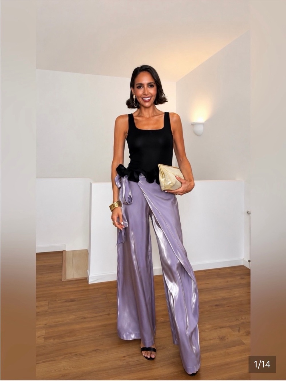 Zara Wrap Pants Shiny Effect Mauve Purple Large